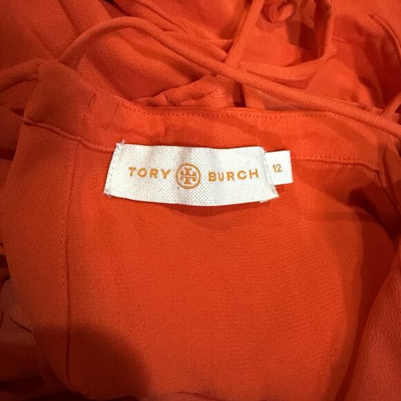 Tory Burch Evalene Maxi Dress Poppy Red Crepe Strappy Ties Gown Lined Size 12 L - Picture 8 of 12